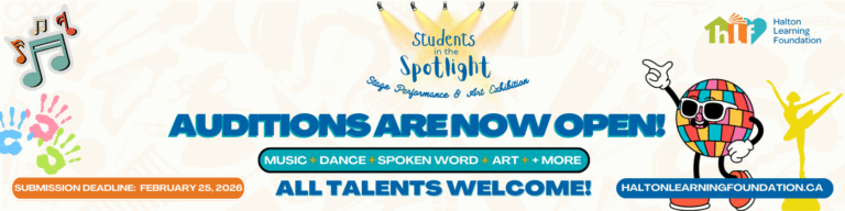 Auditions poster for "Students in the Spotlight" with music, dance, art icons, and text "All talents welcome! Submission deadline: Feb 25, 2026."